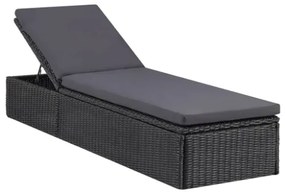 Lettino Prendisole in Polyrattan Nero e Grigio Scuro