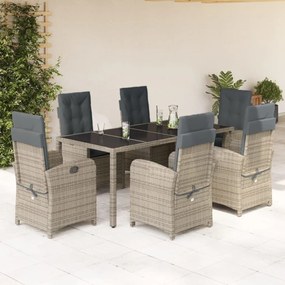 Set da Pranzo da Giardino 7 pz con Cuscini in Polyrattan Grigio