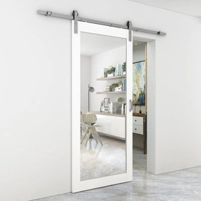 Porta scorrevole Mirror in mdf bianco, L 96 x H 215 cm, con binario Country satinato Reversibile
