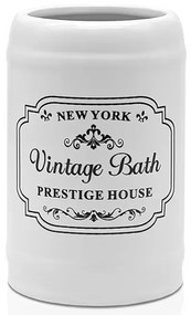 Portaspazzolini bagno in ceramica bianca con stampe a contrasto nere vintage
