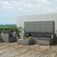 Set Divani da Giardino 6 pz con Cuscini in Polyrattan Grigio 42105