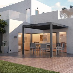 Pergola bioclimatica addossata 296x300 cm in alluminio grigio - Spell