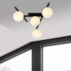 Lampadario da Soffitto in Acciaio e Vetro SMART 4 Nero 4xE14 Colore delle Sfere Bianco