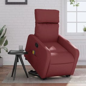 Poltrona Alzapersone Massaggi Reclinabile Rosso Vino Similpelle /