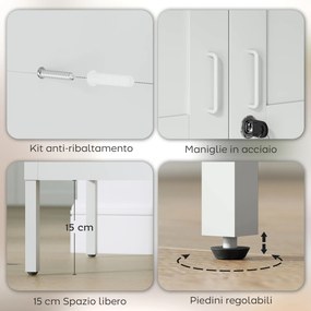 Armadio per Ufficio 80x40x175 cm a 3 Ripiani Regolabili con Serratura e 2 Chiavi in Acciaio Bianco...