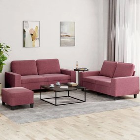 Set Di Divani 3 Pz Rosso Vino İn Tessuto /