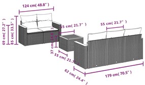 Set Divano da Giardino 6 pz con Cuscini Nero in Polyrattan