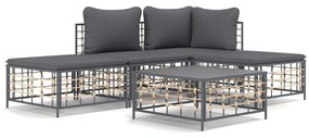 Set divani da giardino 5 pz con cuscini antracite in polyrattan