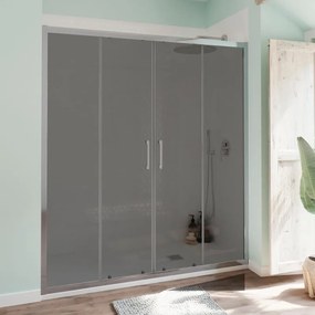Porta doccia scorrevole L 156-160 cm x H 190 cm per nicchia in vetro fumè SP. 6 mm, profilo lucido cromo, serie Bilbao