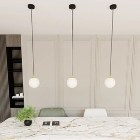 Sospensione Contemporanea Royal 1 Luce In Acciaio Nero/Oro Sfera Vetro Bianco