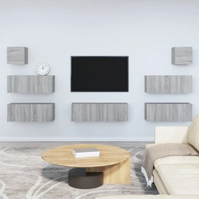 Set di mobili porta tv 7 pz grigio sonoma in legno multistrato