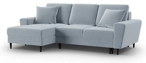 Divano angolare azzurro allungabile e con contenitore (con penisola a sinistra/con chaise lounge) con rivestimento in velluto Kyoto – Cosmopolitan Design
