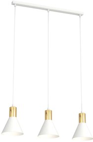 Lampadario 3 Luci Heimdall In Acciaio Bianco E Paralumi Conici Bianco E Oro