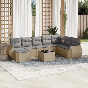 Set divano da giardino 9 pz con cuscini beige in polyrattan