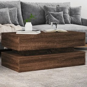 Tavolino Da Soggiorno Con Luci Led Rovere Marrone 90x50x40 Cm /