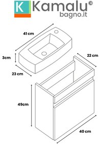 Kamalu - Mobiletto bagno 40 cm profondità 22 cm colore legno naturale | LAC-POLIS-40-OAK