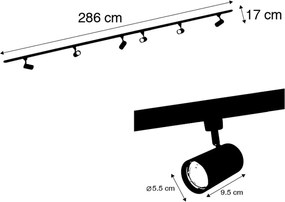 Sistema di illuminazione a binario intelligente con 6 faretti bianchi monofase 300 cm - Iconic Jeana