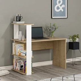 Scrivania Libreria Con Ripiani Laterali 60x120x112H Bianco E Rovere Chiaro Node