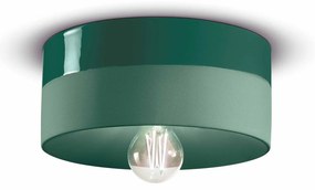Plafoniera Media Vintage Decò Pi Ceramica Verde Bottiglia 1 Luce E27