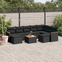 Set Divani da Giardino 10pz con Cuscini in Polyrattan Nero 3258947