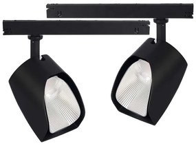 2 Kit Faro Led Da Binario Asimmetrico Trifase 30W 4000LM Carcassa Nera 3000K Con Alimentatore Scomparsa CRI 90 UGR 19