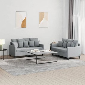 Set Di Divani 2 Pz Con Cuscini Grigio Chiaro İn Tessuto /