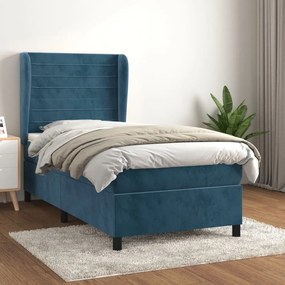 Giroletto A Molle Con Materasso Blu Scuro 90x190 Cm İn Velluto /