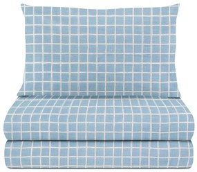 Completo letto 1 piazza e mezza quadretti azzurri cotone