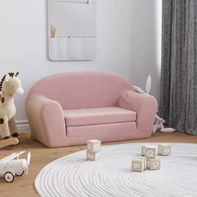 Divano Letto Per Bambini A 2 Posti Rosa İn Morbido Peluche /