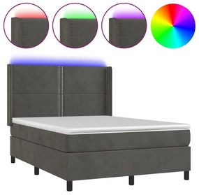 Letto a Molle con Materasso e LED Grigio Scuro 140x190 cm