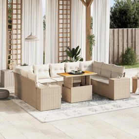 Set divano da giardino 10 pz con cuscini beige in polyrattan