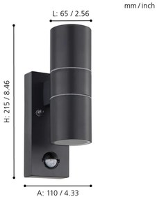 Eglo 32899-LED Applique da esterno con sensore RIGA 5 2xGU10/3W/230V IP44