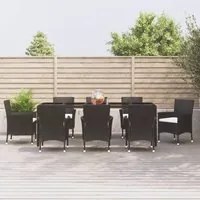 Set da Pranzo da Giardino 9 pz con Cuscini Nero in Polyrattancod mxl 100642