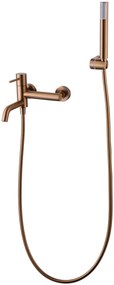 Miscelatore vasca monocomando con doccetta supporto e flessibile 180 cm in ottone oro rosa spazzolato Memo