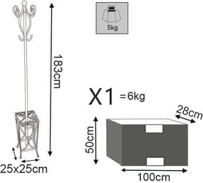 appendiabiti da terra con portaombrelli stile provenzale in ferro verniciato cm 25 x 183 h