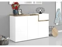 Scarpiera moderna, Made in Italy, 3 ante e 1 anta a ribalta, Mobile Portascarpe da ingresso, cm 120x40h80, Bianco lucido e Acero