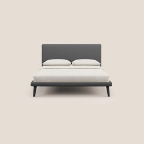 Noel letto minimal scandinavo con piedi in mogano e tessuto fiammato impermeabile T19