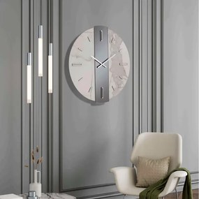 Orologio rotondo D60 cm WAYLEN in kerlite Bianco vetro Fumč dettagli Argento