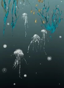 Edmond Petit Carta da parati Nautilus/ Méduses/ Nénuphars - Noir - Méduses gauche - Noir