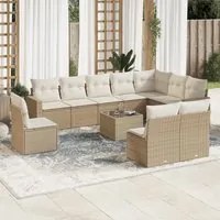 Set Divani da Giardino 11 pz con Cuscini Beige in Polyrattan 3219108