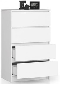 Cassettiera Moderna 60x40x100 Cm 4 Cassetti Bianco Opaco Artika