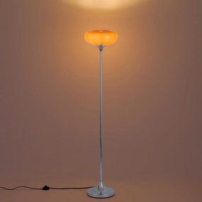 Lampada da terra retrò cromata con paralume in vetro arancione 150cm - Glaze