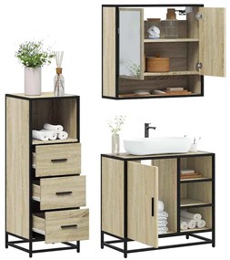 Set Mobili Da Bagno 3 Pz Rovere Sonoma İn Legno Multistrato /