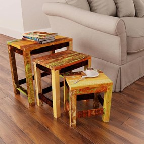 Tavolini Impilabili Set 3 Pz İn Legno Vintage Di Recupero /