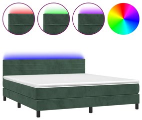 Letto a Molle con Materasso e LED Verde Scuro 180x200cm Velluto