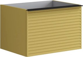 Mobile da bagno sospeso sotto lavabo Pixel stripes 2 cassetti L 60 x H 40 x P 45.5 cm giallo laccato opaco, con maniglia alluminio nero opaco