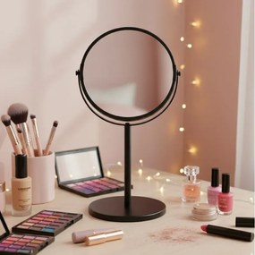 Specchio trucco da appoggio 34H in acciaio nero opaco con ingrandimento 3x