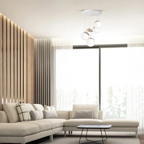 Lampadario a sospensione con filo SFERA WOOD 5xE14/40W/230V bianco