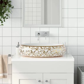 Lavabo Da Appoggio Bianco E Oro Ovale 59x40x15 Cm Ceramica /