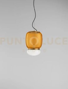 Faro sospensione s ambra scura bianco montatura ottone verniciato l...